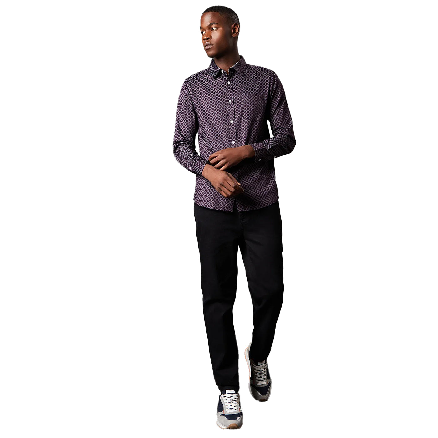 Purple - Lifestyle - Maine Mens Geometric Pattern Foulard Long-Sleeved Shirt