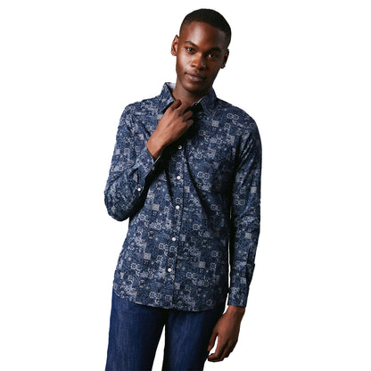 Navy - Front - Maine Mens Patchwork Long-Sleeved Shirt