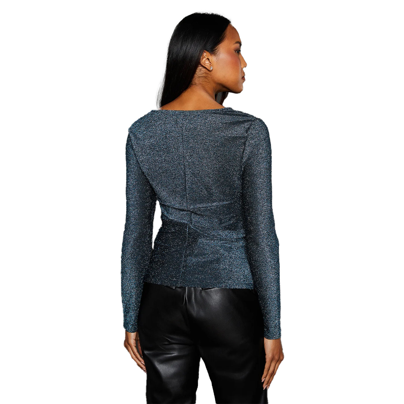 Green - Back - Principles Womens-Ladies Glitter Jersey Twisted Wrap Top