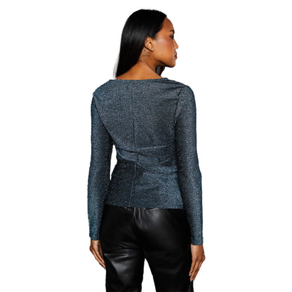 Green - Back - Principles Womens-Ladies Glitter Jersey Twisted Wrap Top