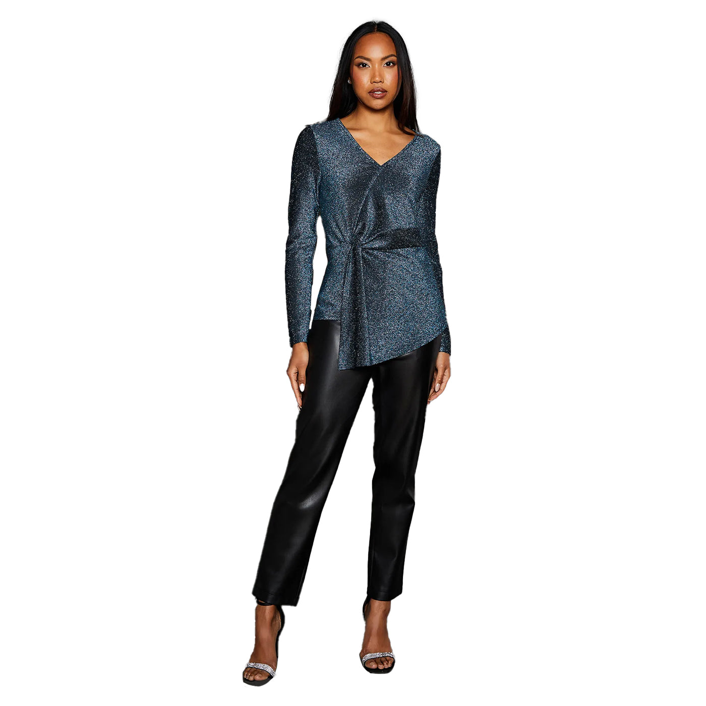 Green - Lifestyle - Principles Womens-Ladies Glitter Jersey Twisted Wrap Top