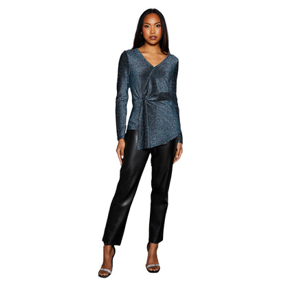 Green - Lifestyle - Principles Womens-Ladies Glitter Jersey Twisted Wrap Top