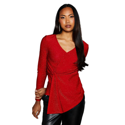 Red - Front - Principles Womens-Ladies Glitter Jersey Twisted Wrap Top