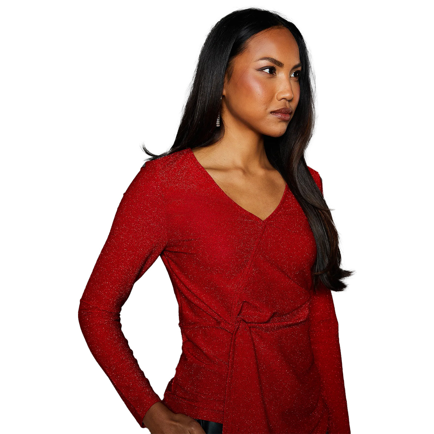 Red - Side - Principles Womens-Ladies Glitter Jersey Twisted Wrap Top