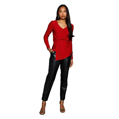 Red - Lifestyle - Principles Womens-Ladies Glitter Jersey Twisted Wrap Top
