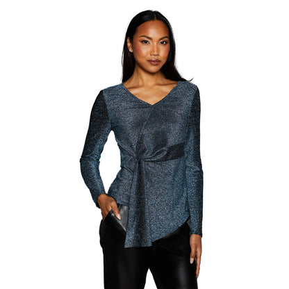 Green - Front - Principles Womens-Ladies Glitter Jersey Twisted Wrap Top