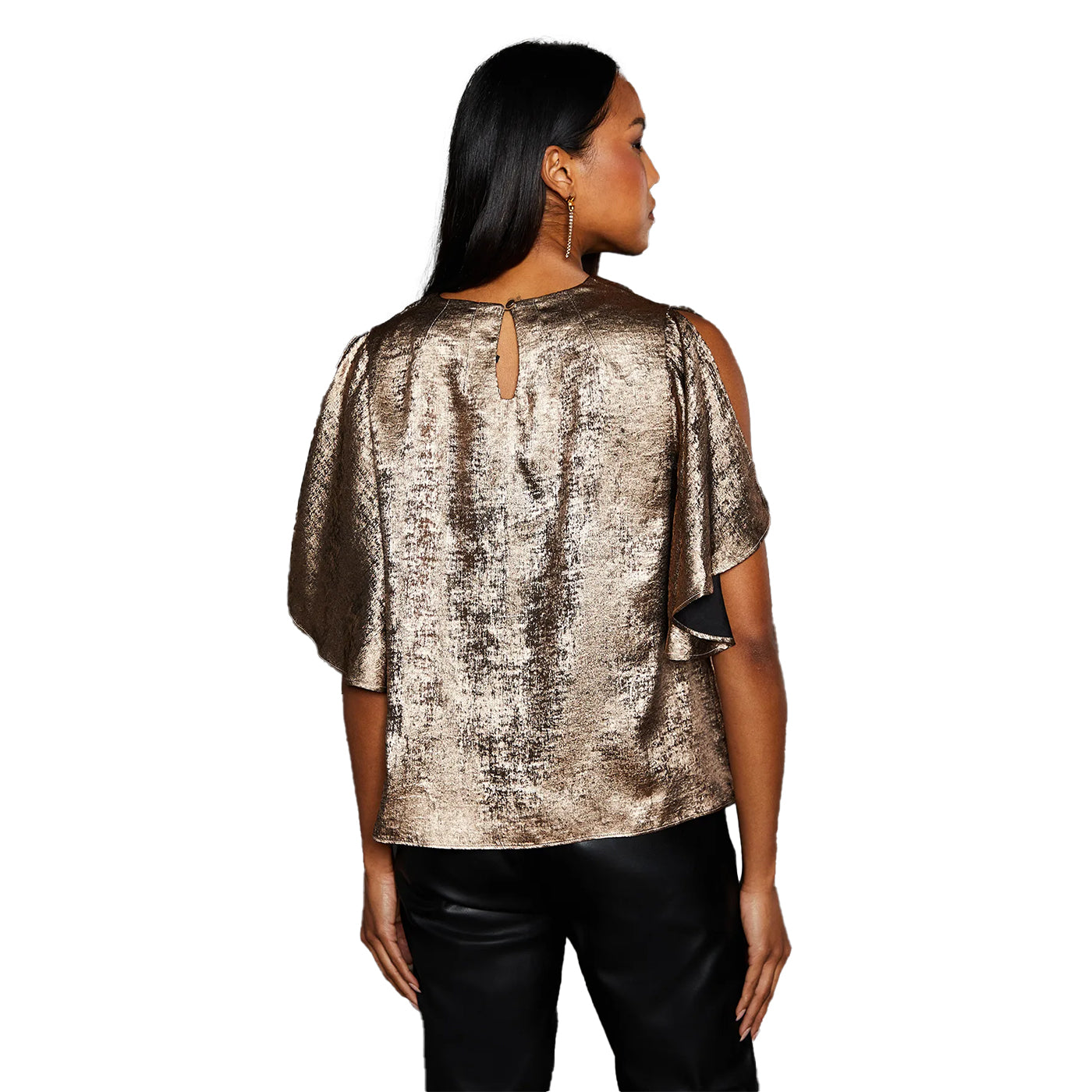 Bronze - Back - Principles Womens-Ladies Metallic Slit Sleeve Top