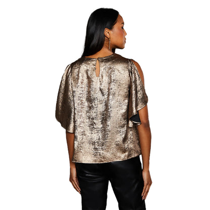 Bronze - Back - Principles Womens-Ladies Metallic Slit Sleeve Top