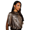 Bronze - Side - Principles Womens-Ladies Metallic Slit Sleeve Top