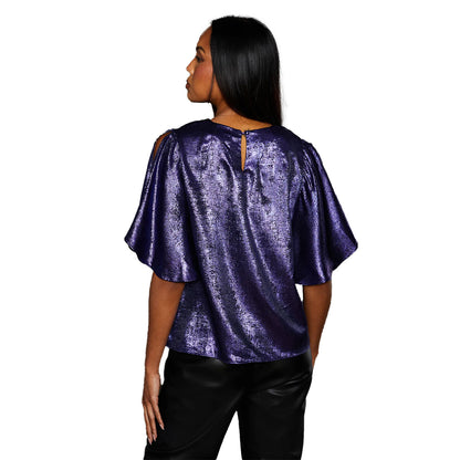 Navy - Back - Principles Womens-Ladies Metallic Slit Sleeve Top
