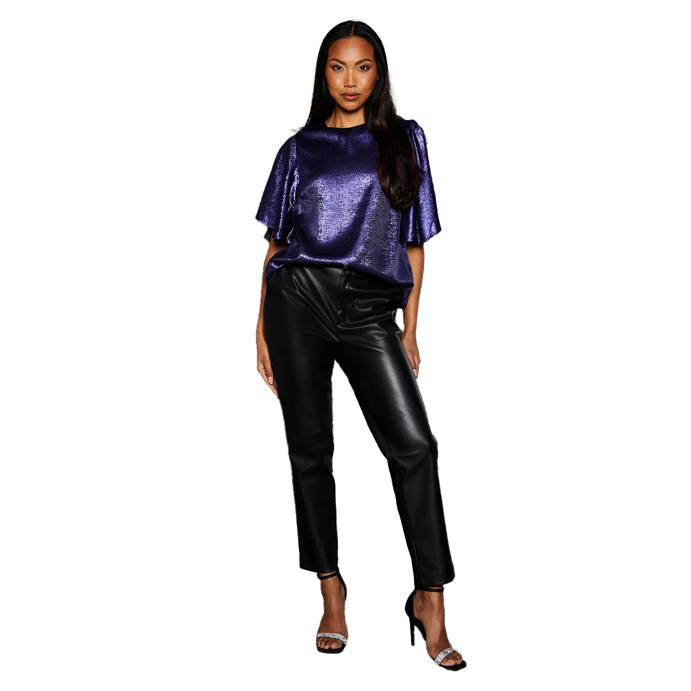Navy - Lifestyle - Principles Womens-Ladies Metallic Slit Sleeve Top