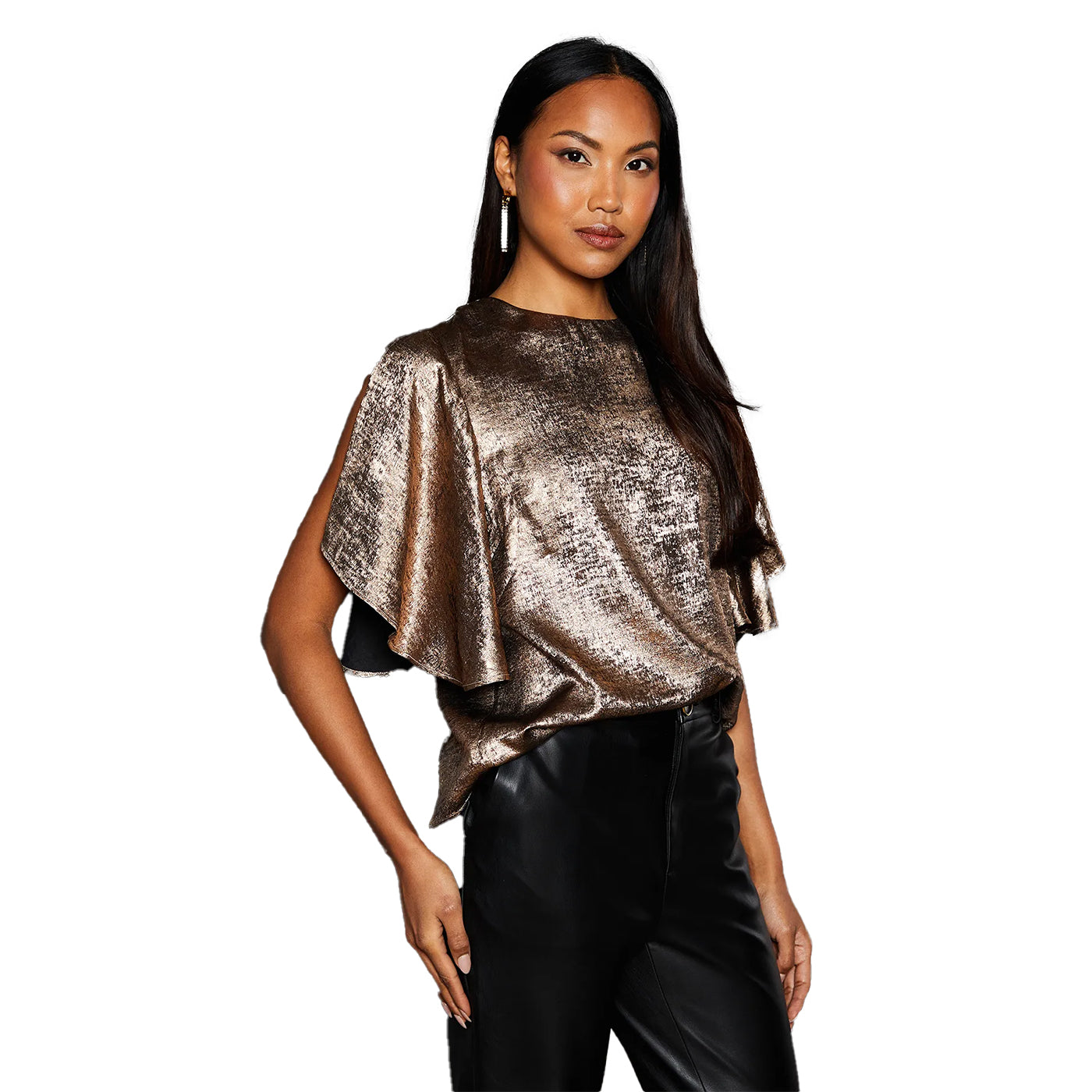 Bronze - Front - Principles Womens-Ladies Metallic Slit Sleeve Top