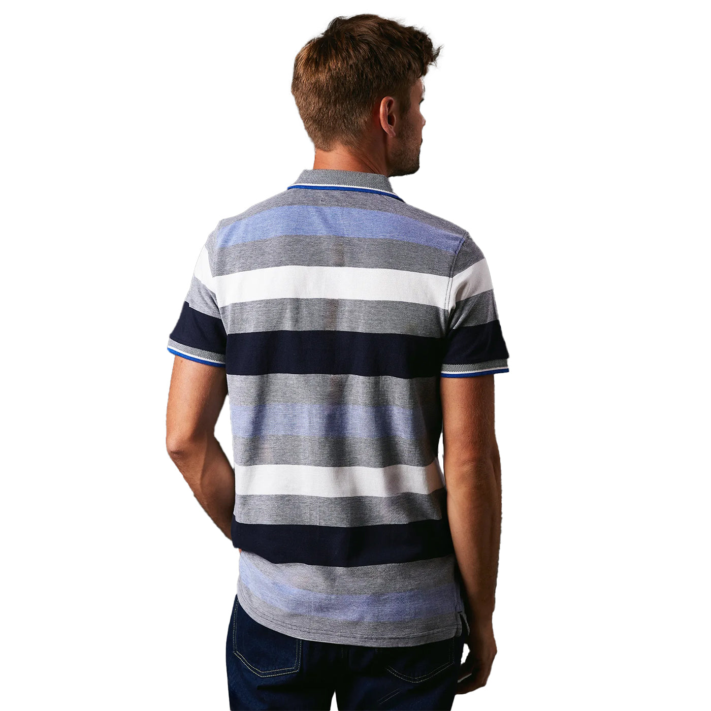 Navy - Back - Maine Mens Barbados Stripe Embroidered Polo Shirt