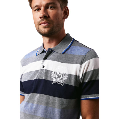 Navy - Side - Maine Mens Barbados Stripe Embroidered Polo Shirt