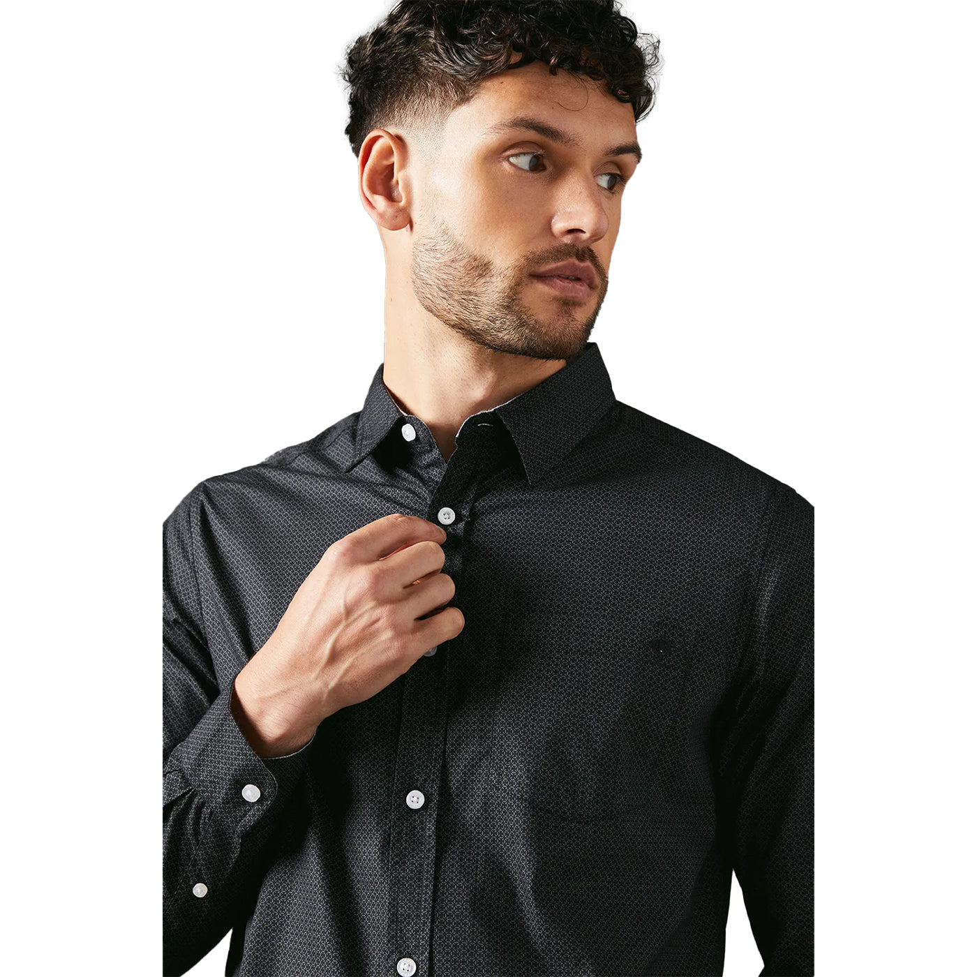 Black - Side - Maine Mens Octo Geometric Long-Sleeved Shirt