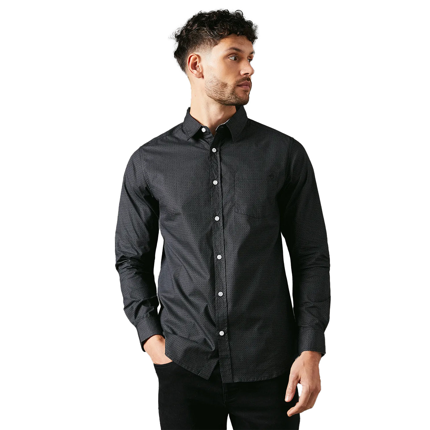 Black - Front - Maine Mens Octo Geometric Long-Sleeved Shirt
