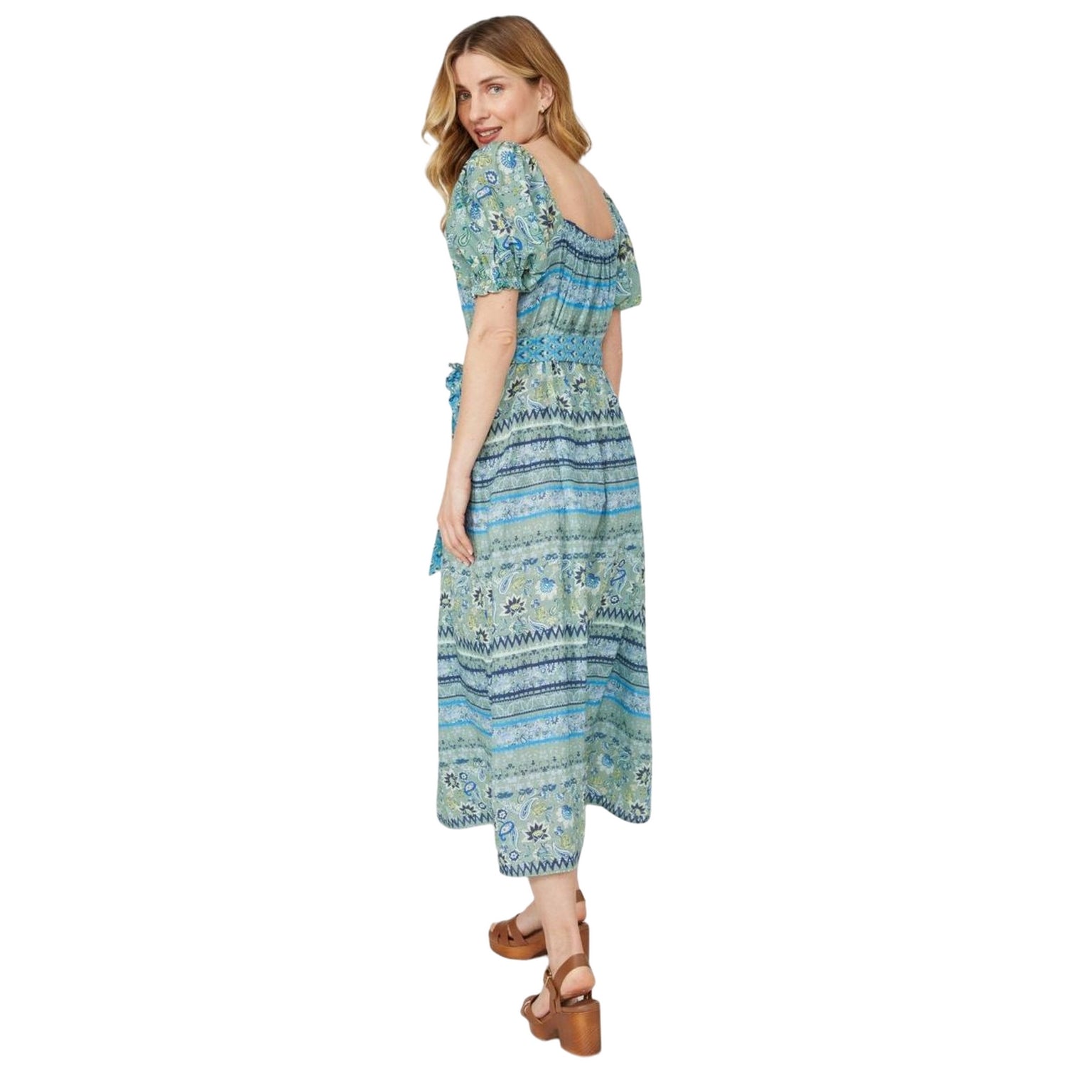 Sage - Back - Mantaray Womens-Ladies Mix & Match Paisley Floral Midi Dress