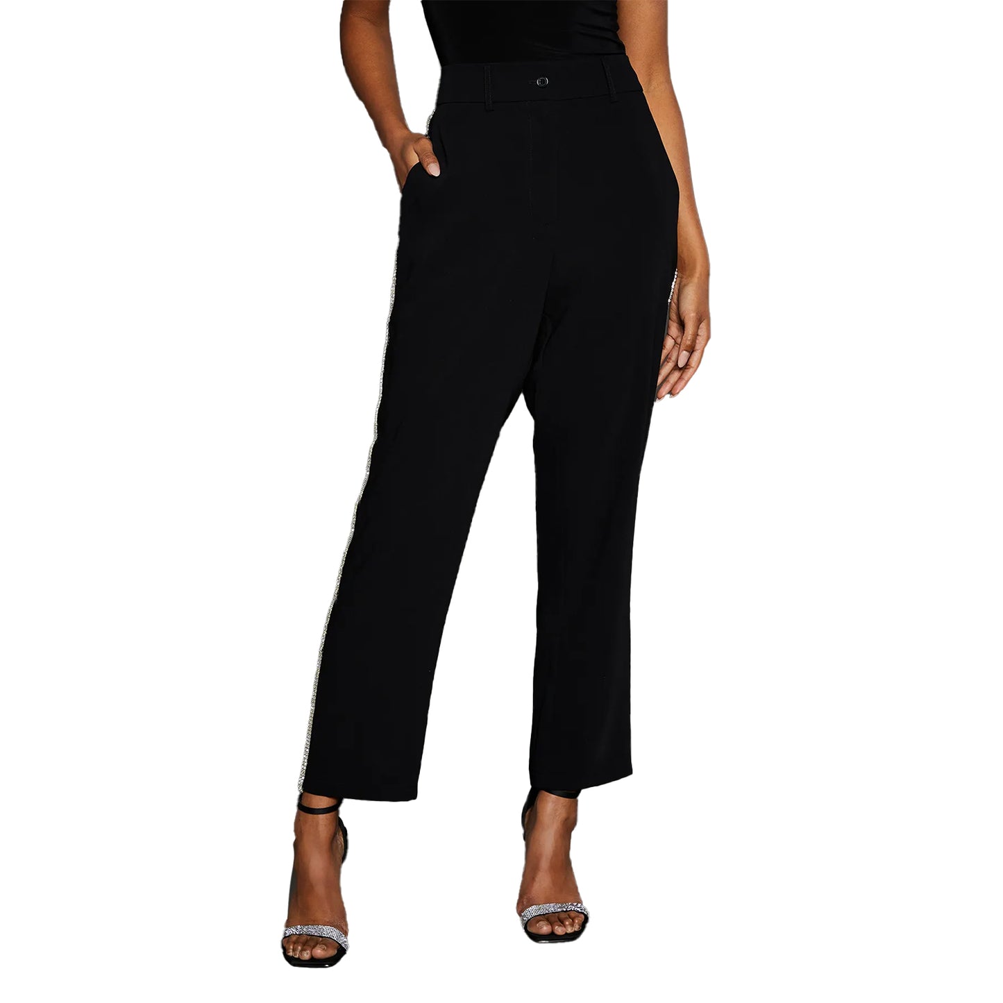 Black - Front - Principles Womens-Ladies Diamond Trim Tapered Trousers