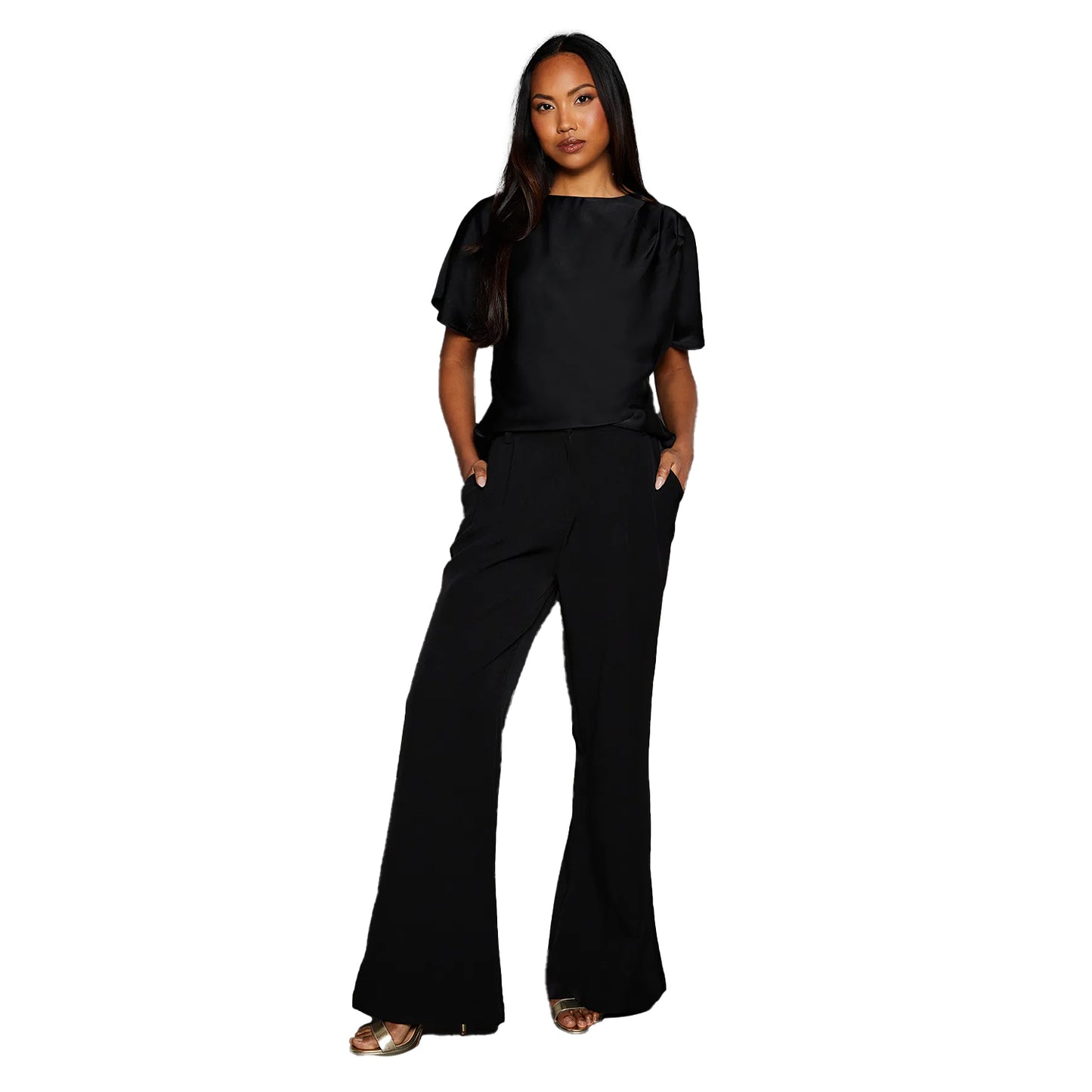 Black - Pack Shot - Principles Womens-Ladies Satin Drape Shoulder T-Shirt