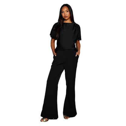 Black - Pack Shot - Principles Womens-Ladies Satin Drape Shoulder T-Shirt