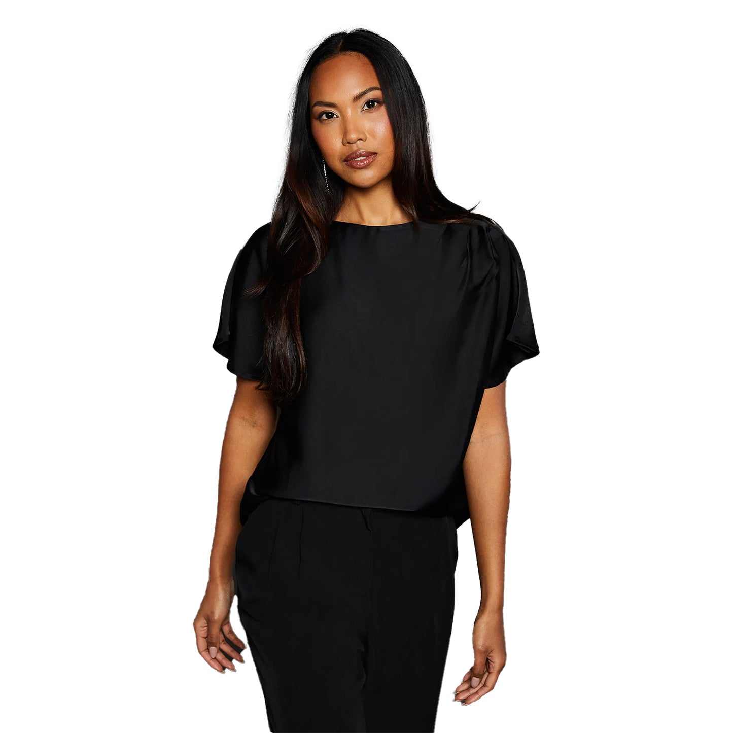Black - Front - Principles Womens-Ladies Satin Drape Shoulder T-Shirt