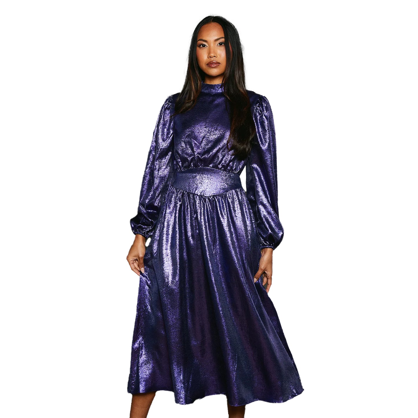 Navy - Front - Principles Womens-Ladies Metallic Waist Detail Midi Dress