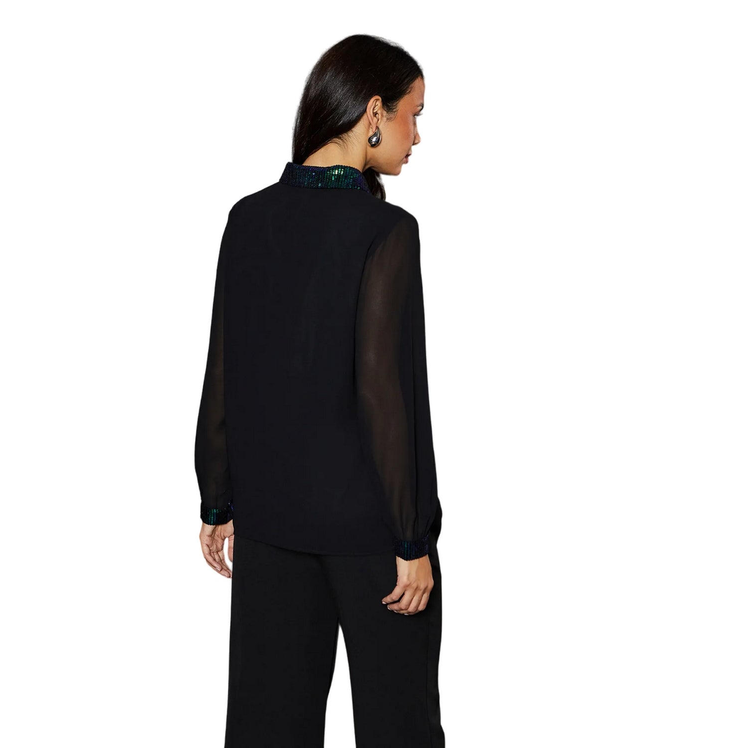 Green - Back - Principles Womens-Ladies Sequin Collar Shirt