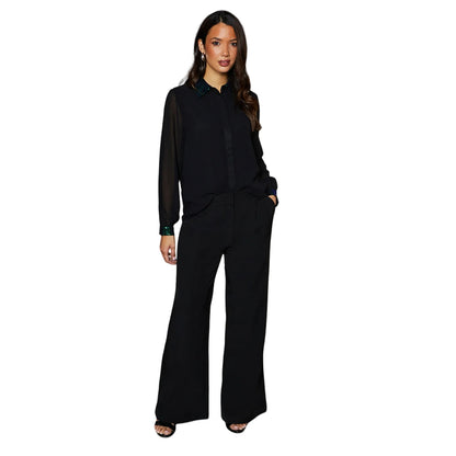 Green - Side - Principles Womens-Ladies Sequin Collar Shirt
