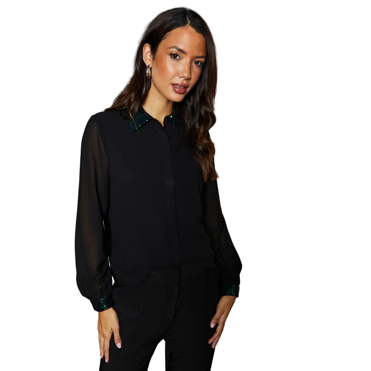 Green - Front - Principles Womens-Ladies Sequin Collar Shirt
