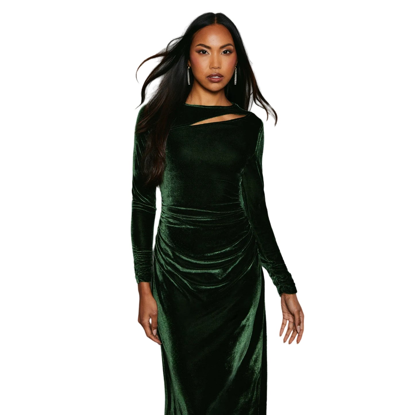 Forest - Side - Principles Womens-Ladies Velvet Asymmetric Cut Out Midaxi Dress