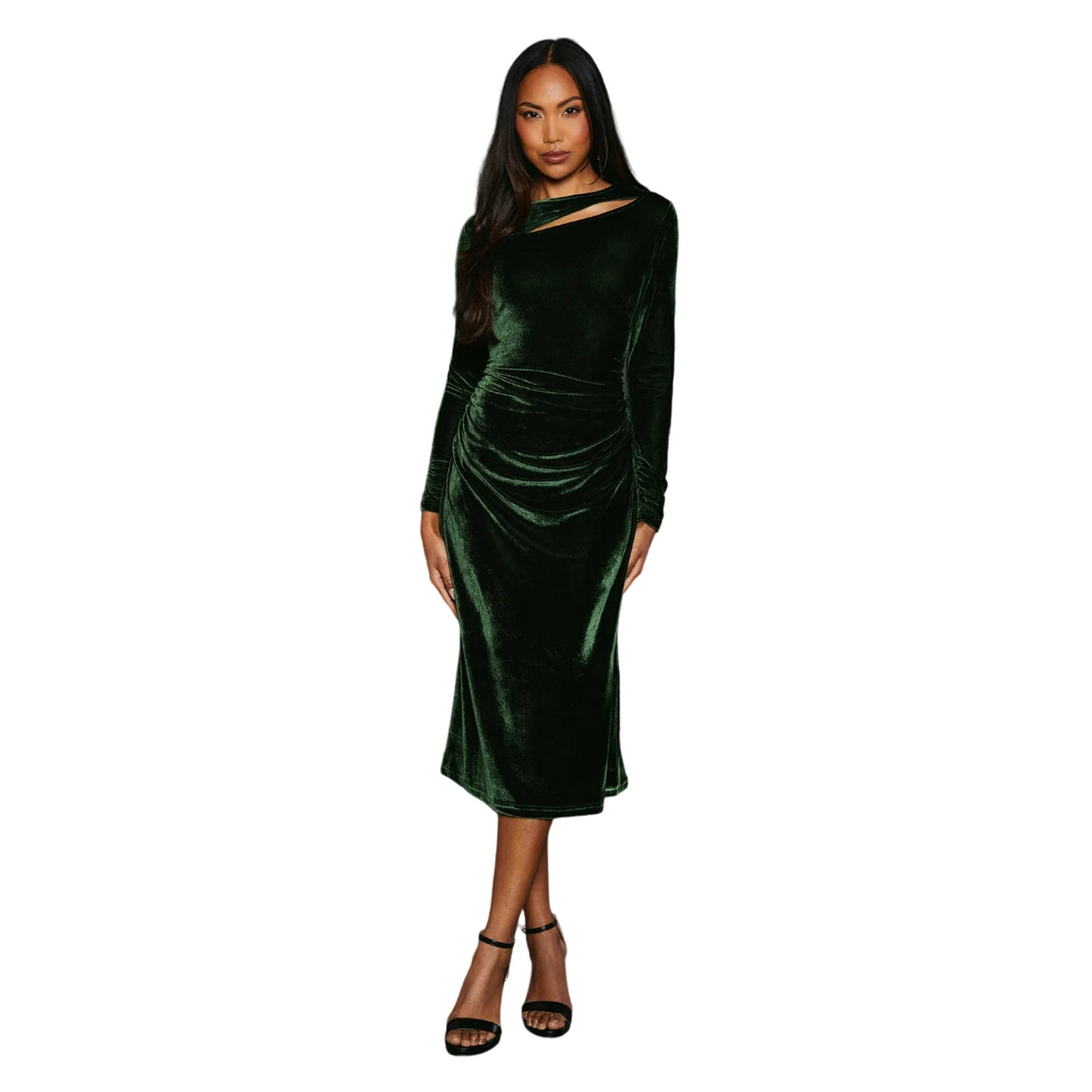 Forest - Front - Principles Womens-Ladies Velvet Asymmetric Cut Out Midaxi Dress