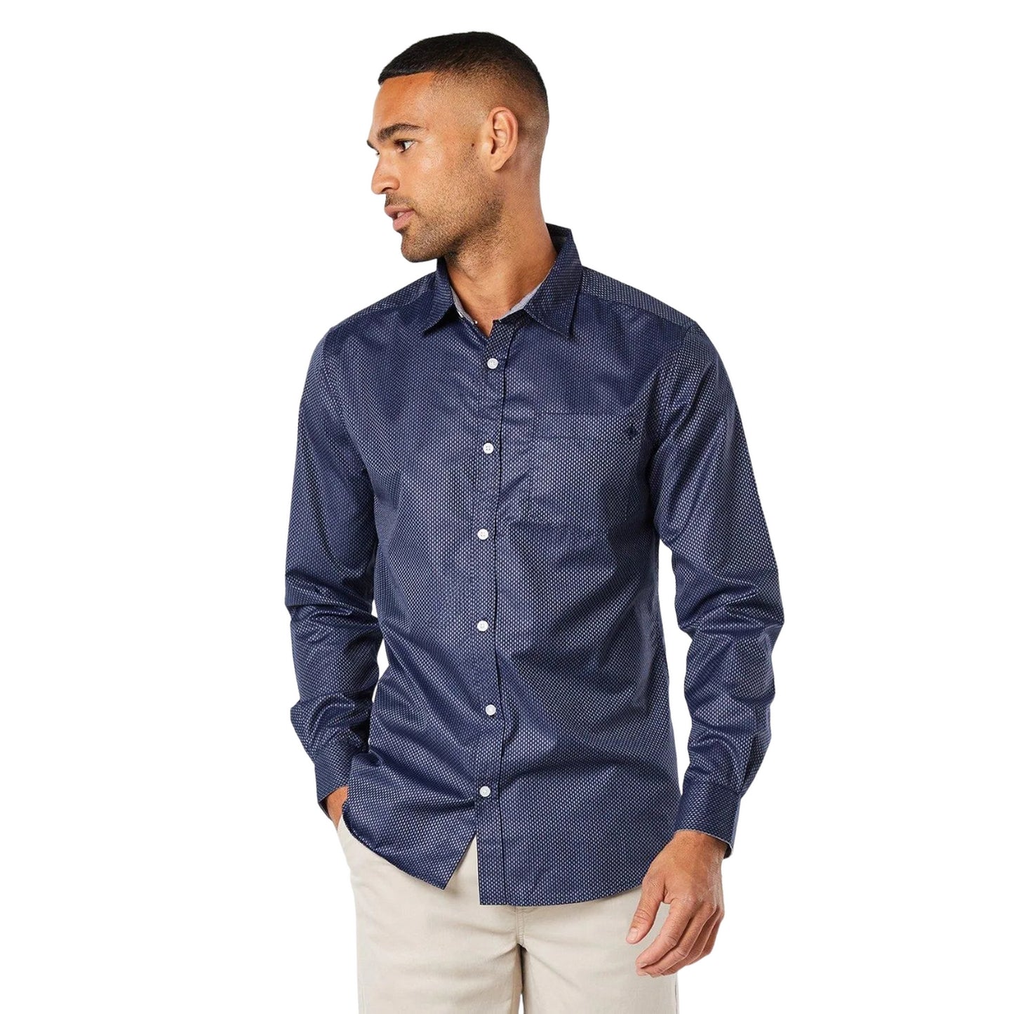 Navy - Front - Maine Mens Zizi Textured Long-Sleeved Shirt