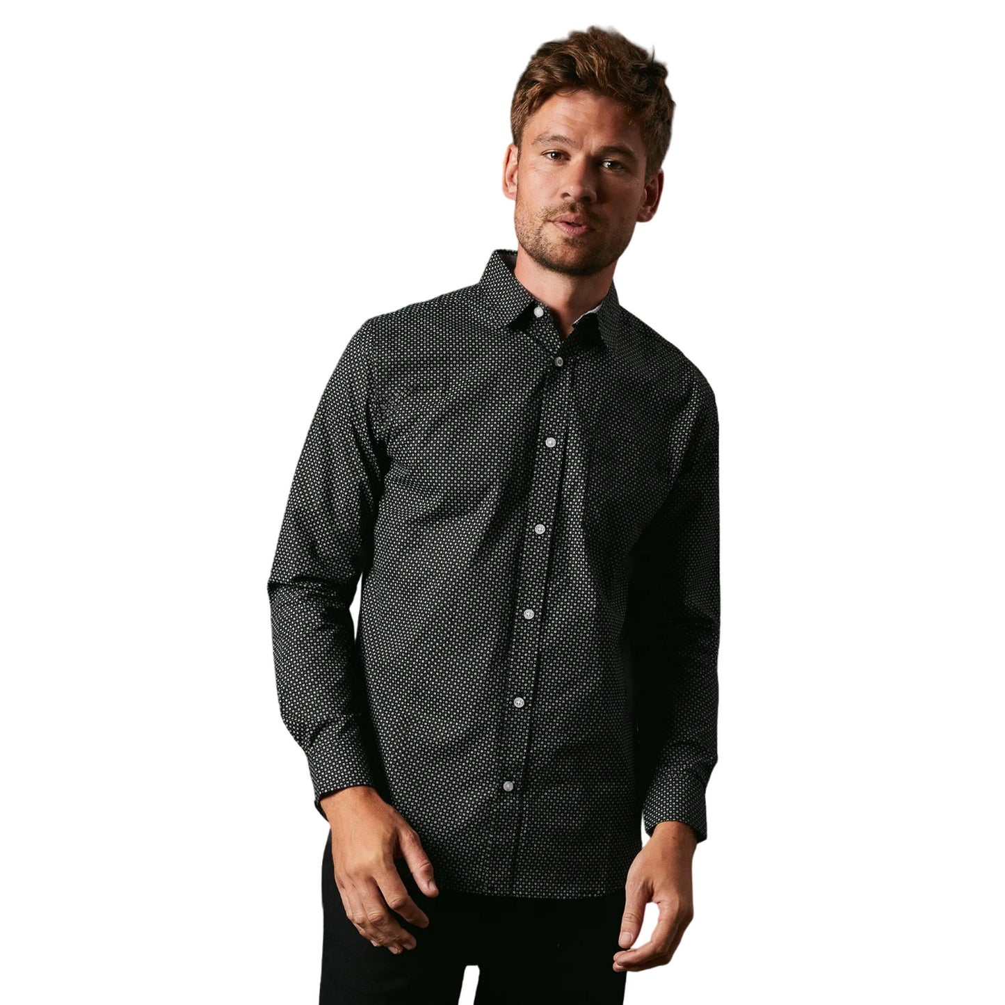 Black - Front - Maine Mens Micro Floral Long-Sleeved Shirt
