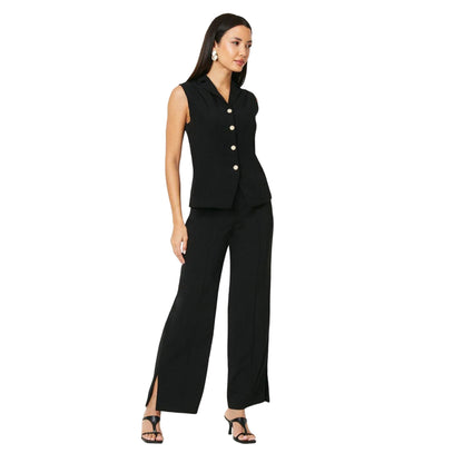 Black - Side - Principles Womens-Ladies Side Slit Pintuck Straight Leg Trousers