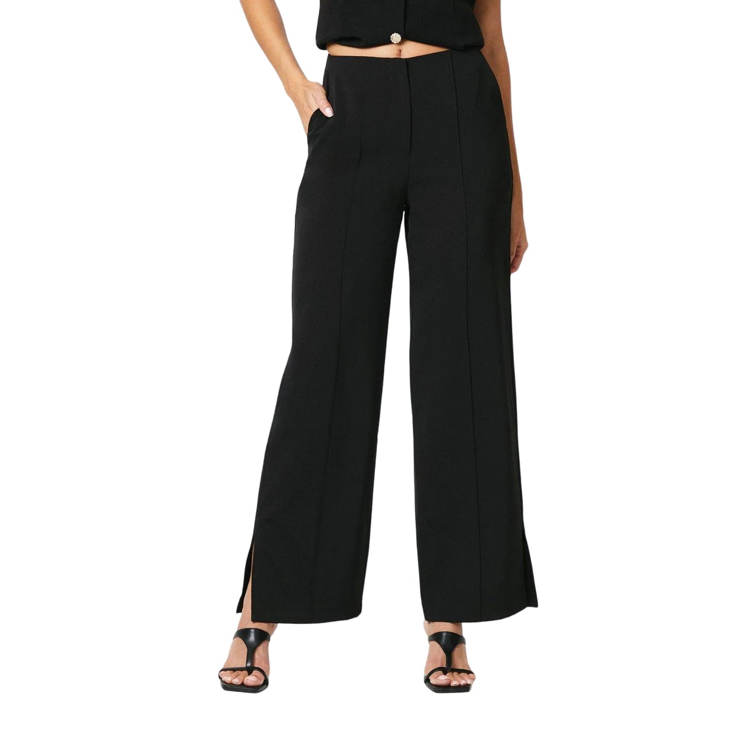 Black - Front - Principles Womens-Ladies Side Slit Pintuck Straight Leg Trousers