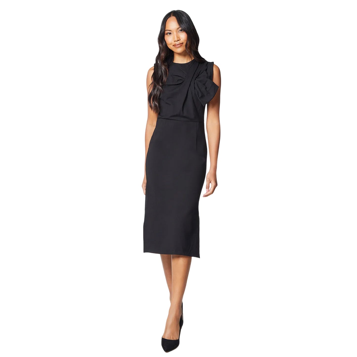 Black - Front - Principles Womens-Ladies Ponte Bow Detail Midi Dress