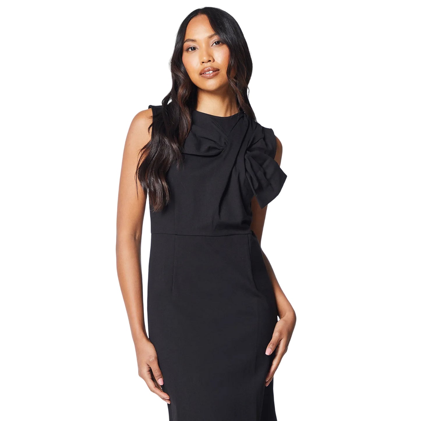 Black - Side - Principles Womens-Ladies Ponte Bow Detail Midi Dress