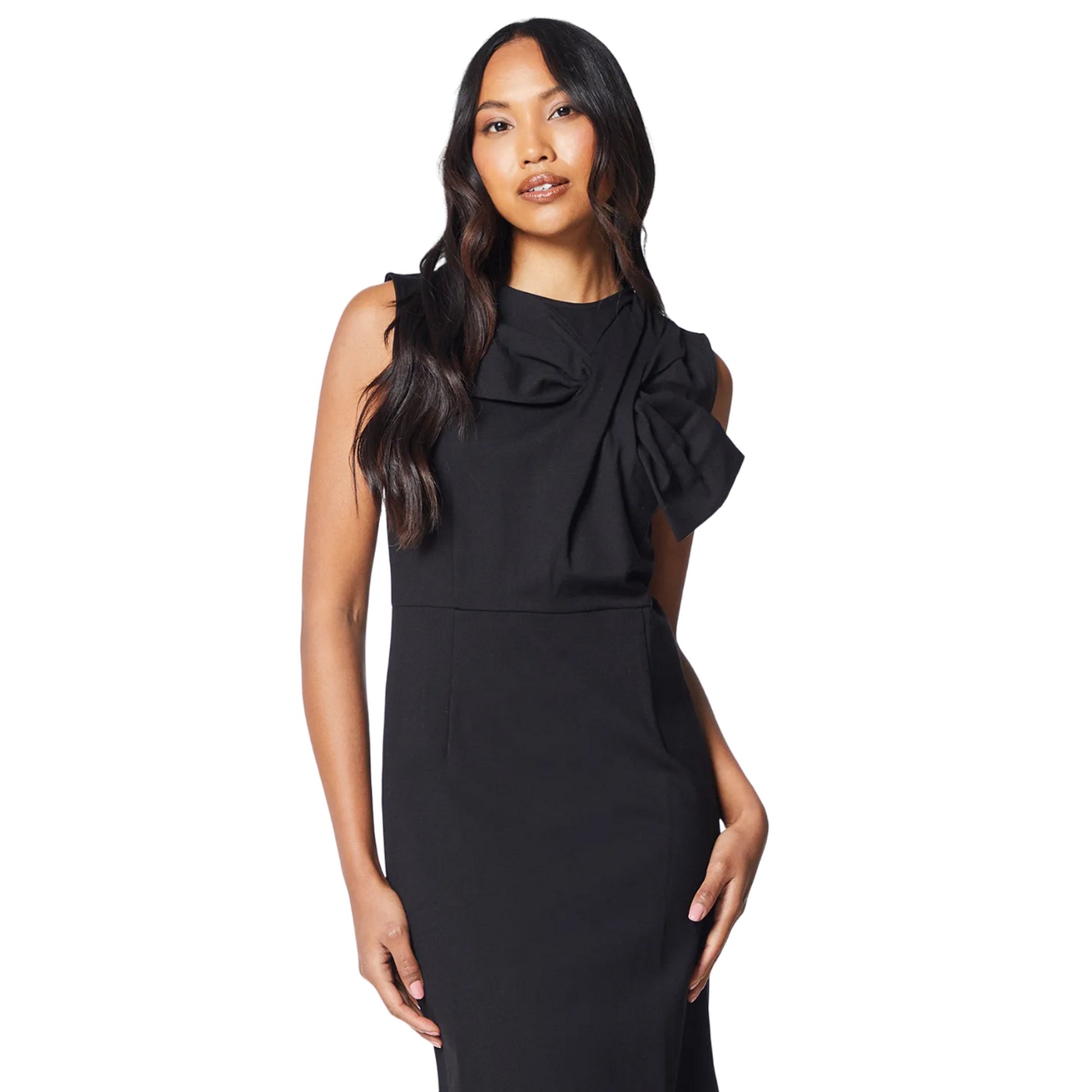 Black - Side - Principles Womens-Ladies Ponte Bow Detail Midi Dress