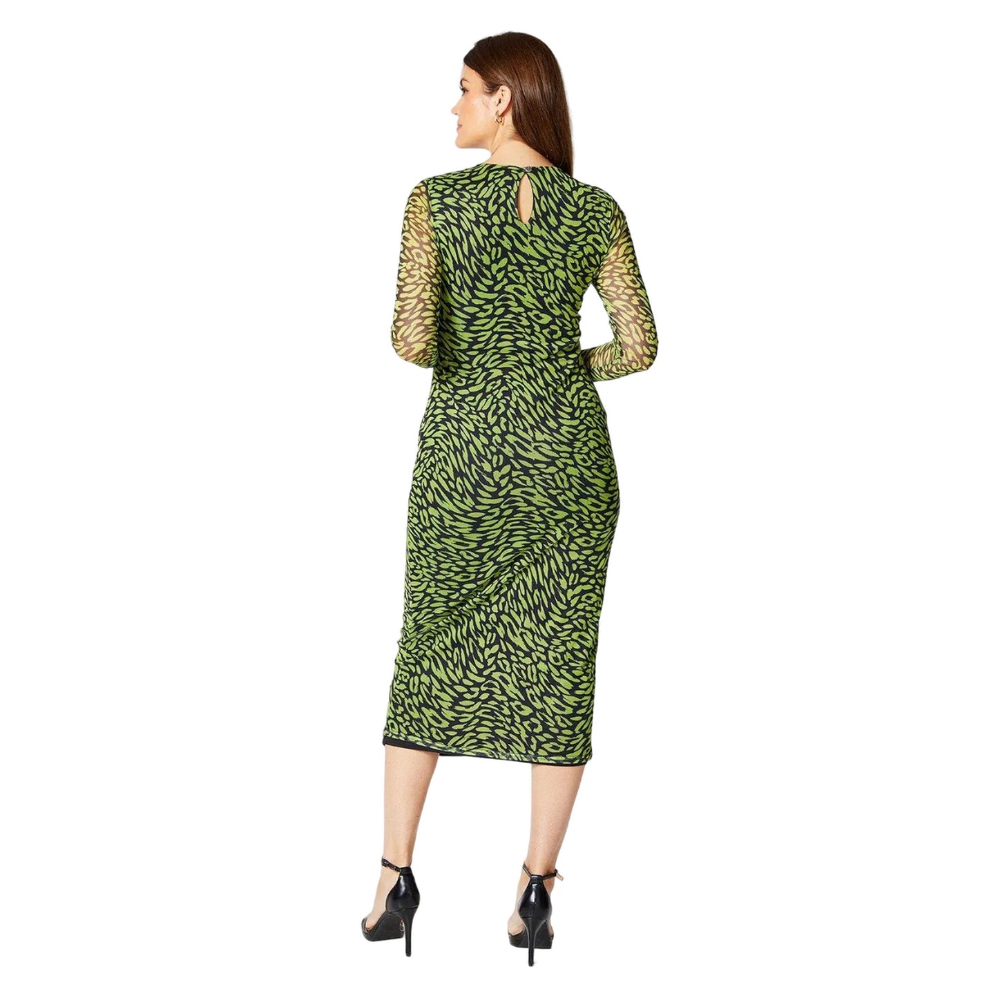 Black - Back - Principles Womens-Ladies Animal Print Mesh Twist Waist Midi Dress
