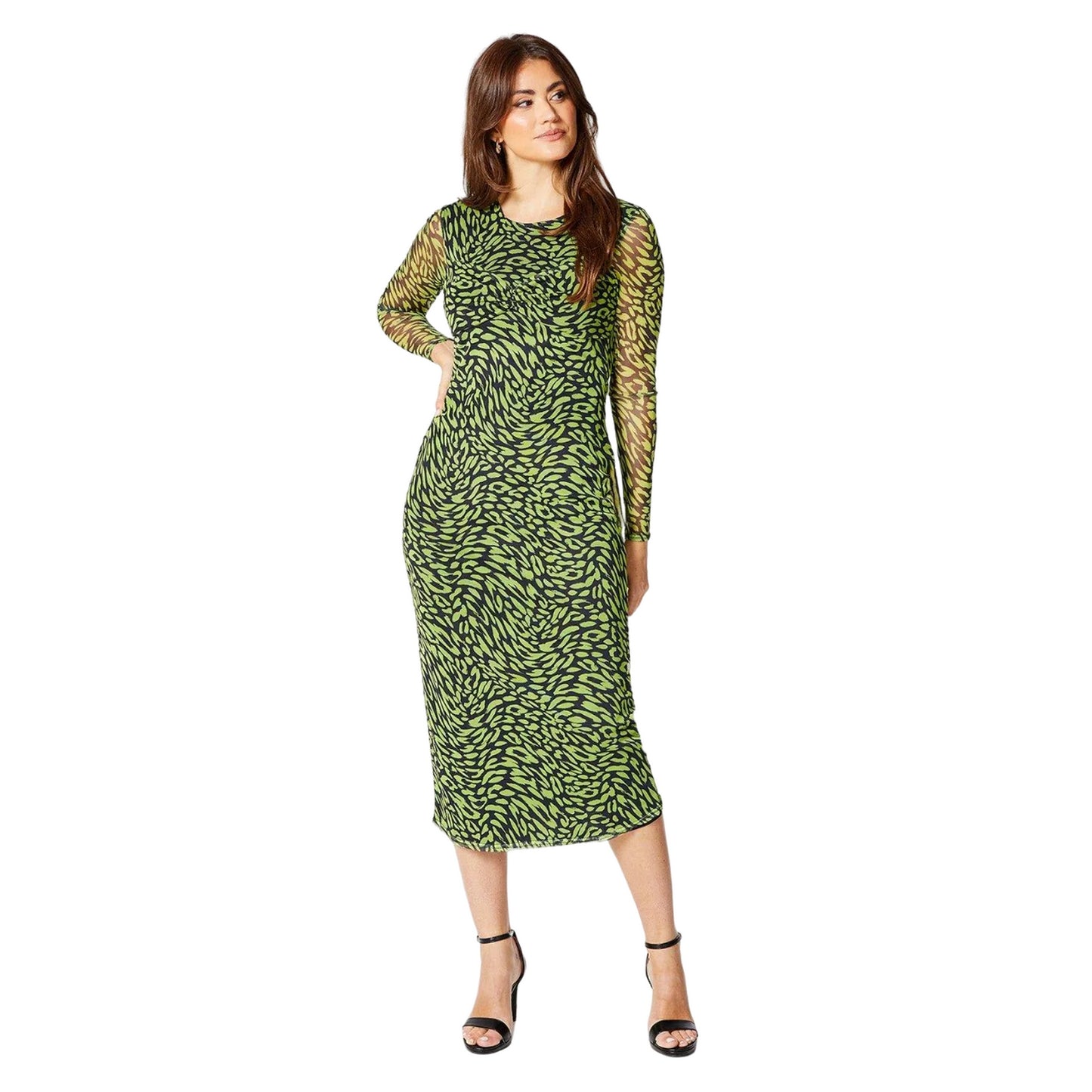 Black - Front - Principles Womens-Ladies Animal Print Mesh Twist Waist Midi Dress
