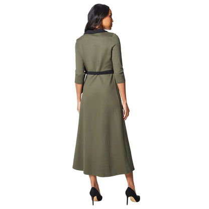 Khaki Green - Back - Principles Womens-Ladies Contrast Ponte Wrap Dress