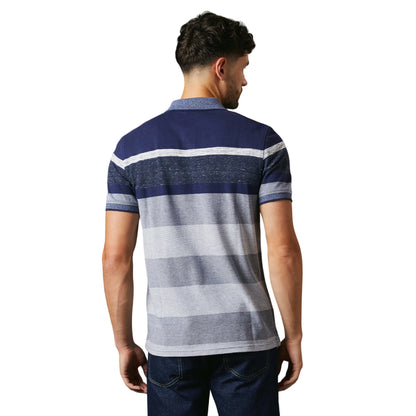 Grey - Back - Maine Mens Orlando Stripe Polo Shirt