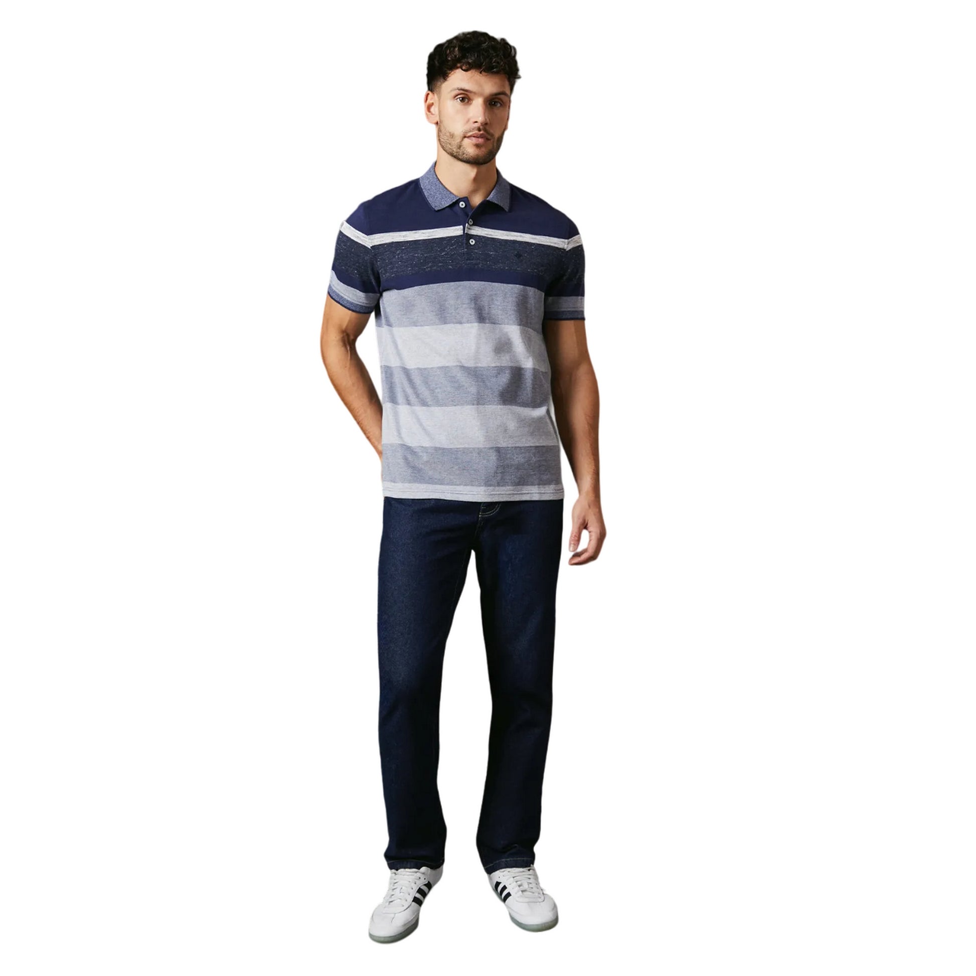 Grey - Side - Maine Mens Orlando Stripe Polo Shirt