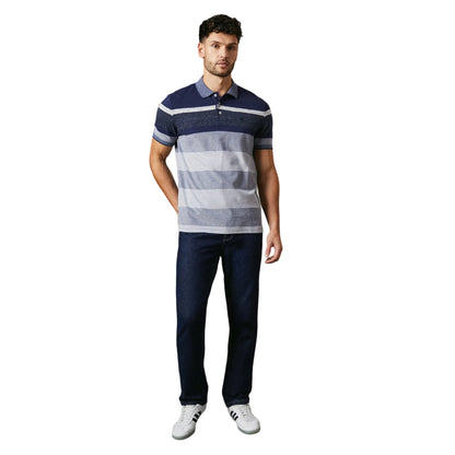 Grey - Side - Maine Mens Orlando Stripe Polo Shirt