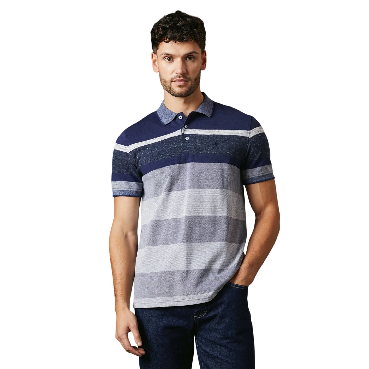 Grey - Front - Maine Mens Orlando Stripe Polo Shirt