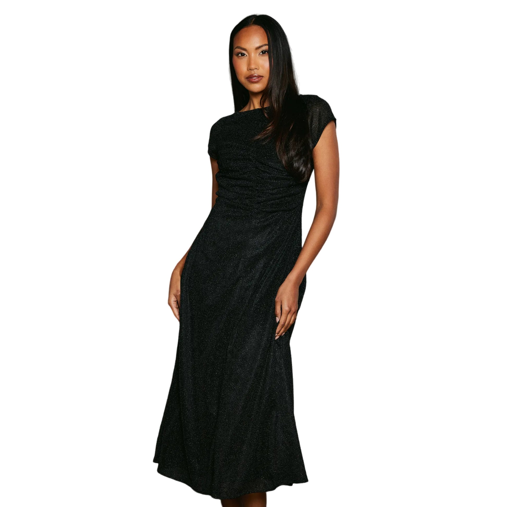 Black - Lifestyle - Principles Womens-Ladies Metallic Jersey Ruched Midi Dress