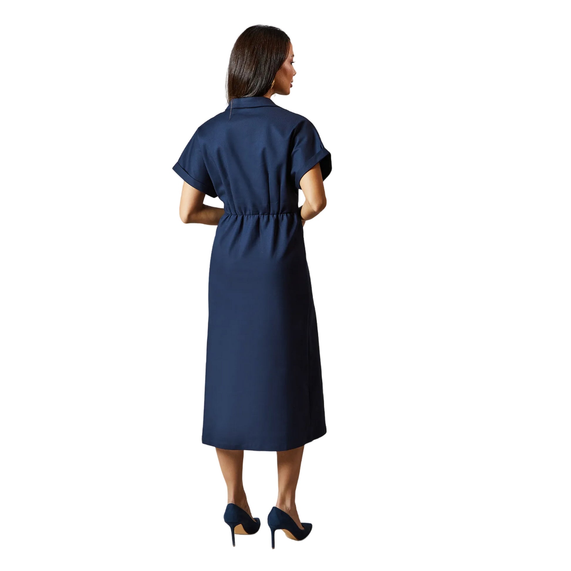 Navy - Back - Principles Womens-Ladies Button Detail Wrap Dress