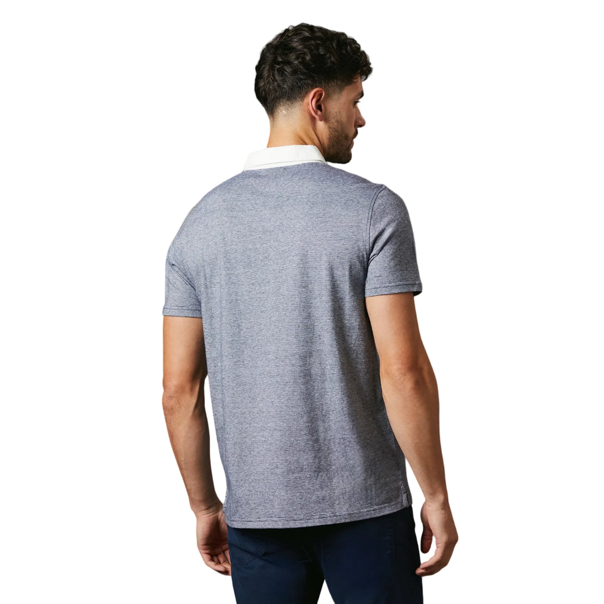 Blue - Back - Maine Mens Seattle Stripe Polo Shirt