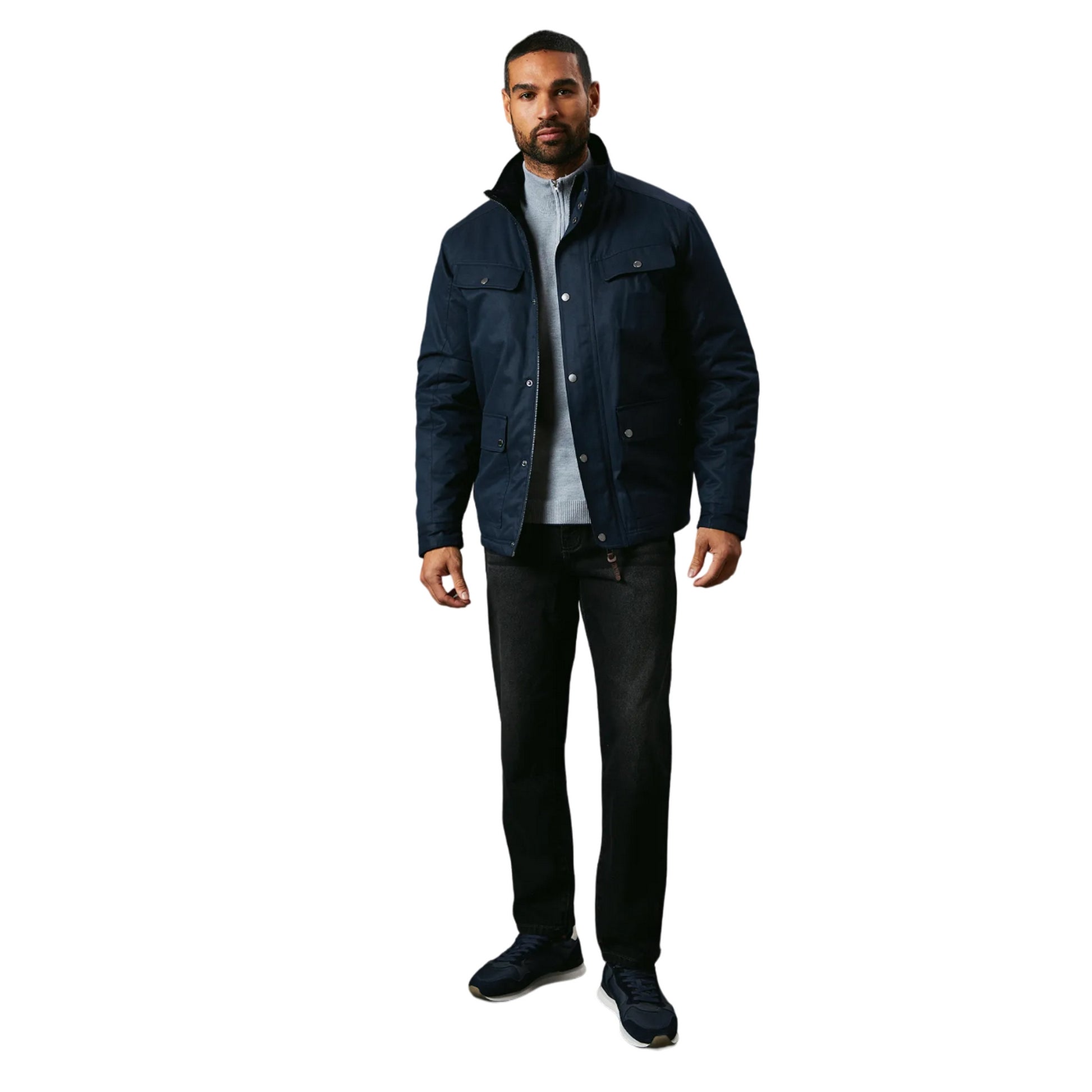 Navy - Side - Maine Mens Four Pocket Wadded Jacket