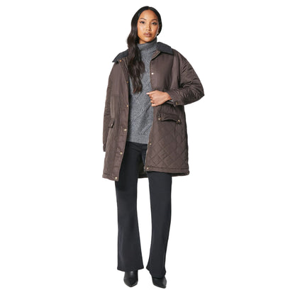 Chocolate - Side - Principles Womens-Ladies Quilted Corduroy Collar Jacket